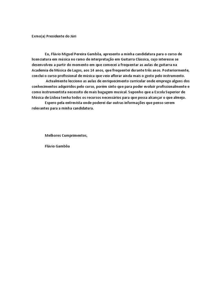 Carta De Motivacao Modelo Images and Photos finder