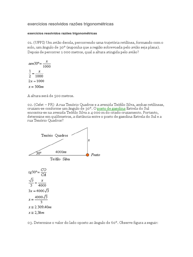 Exercícios Resolvidos Razões Trigonométricas | PDF | Trigonometria ...