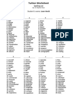 Tuition Worksheet: Spelling List