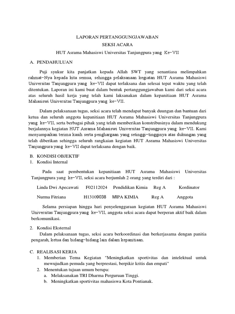 Laporan Pertanggungjawaban Seksi Acara