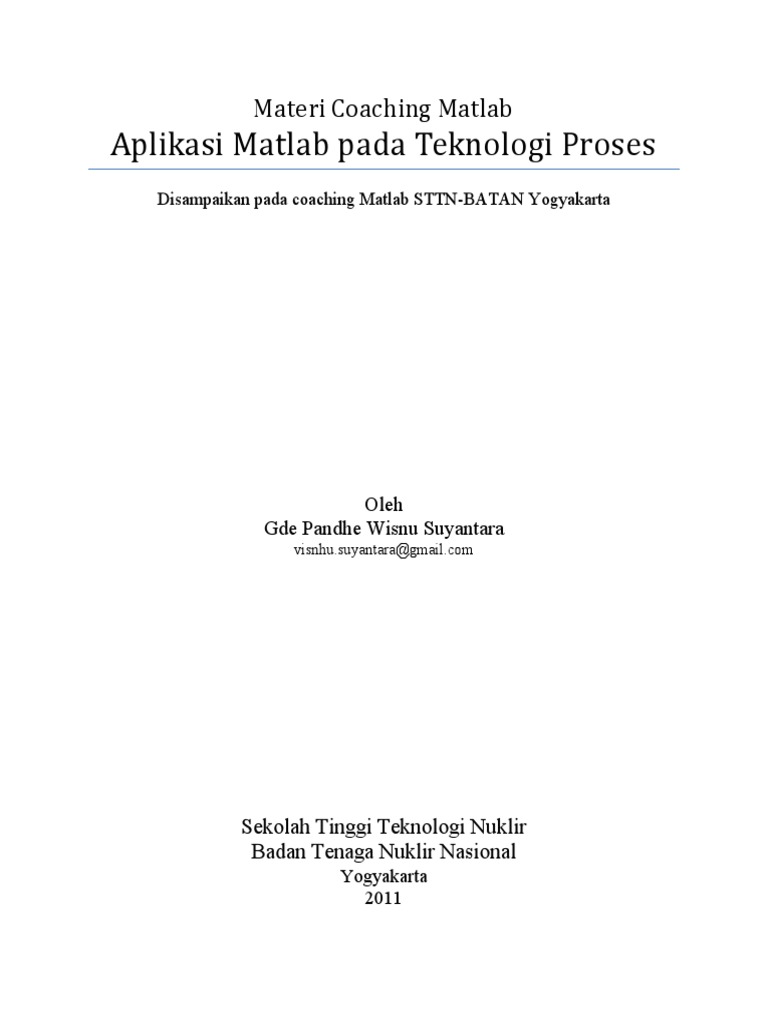 Aplikasi Matlab dalam Teknologi Proses | PDF | Metode & Bahan Ajar ...