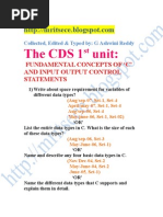 The CDS 1 Unit:: Fundamental Concepts of C' and Input Output Control Statements