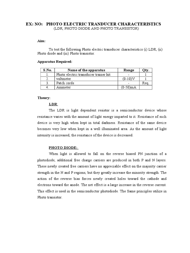 Photo Electric Transducer PDF Cathode Electrical Resistance And
