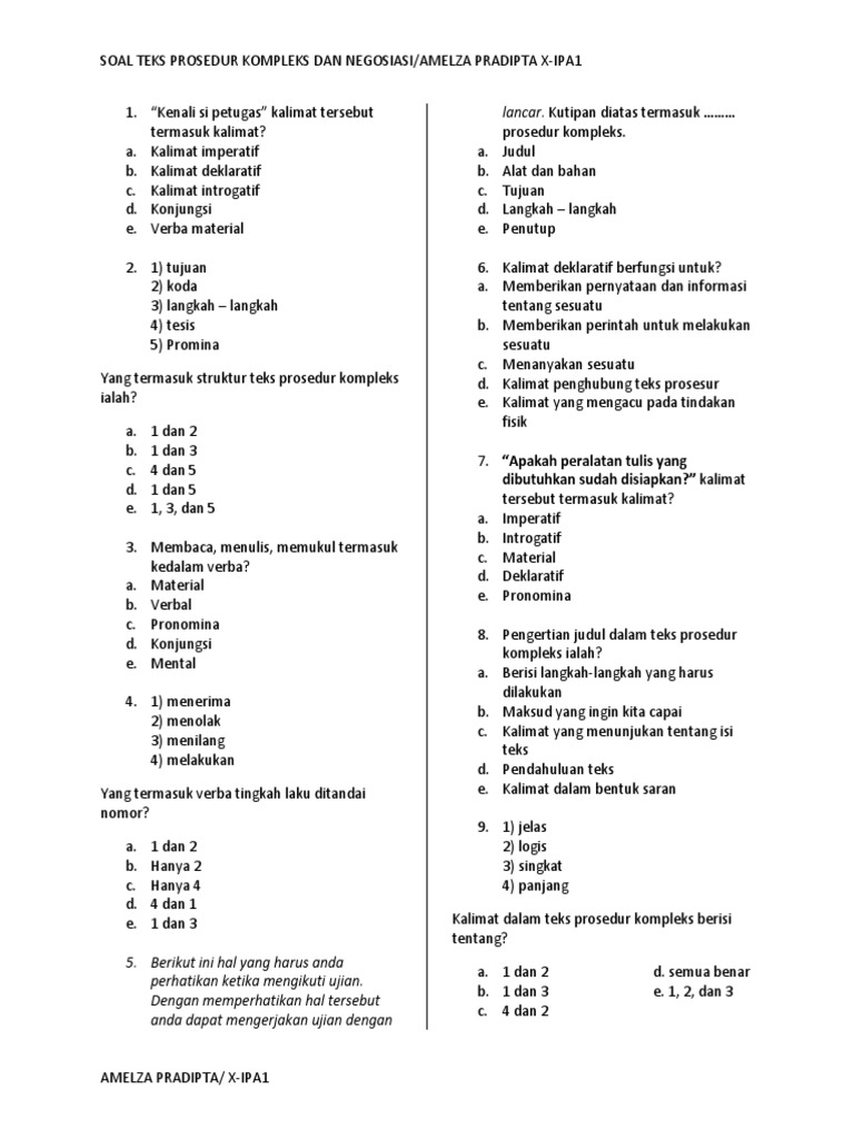 Contoh Soal Bahasa Indonesia Kelas 11 Materi Teks Prosedur Guru Paud