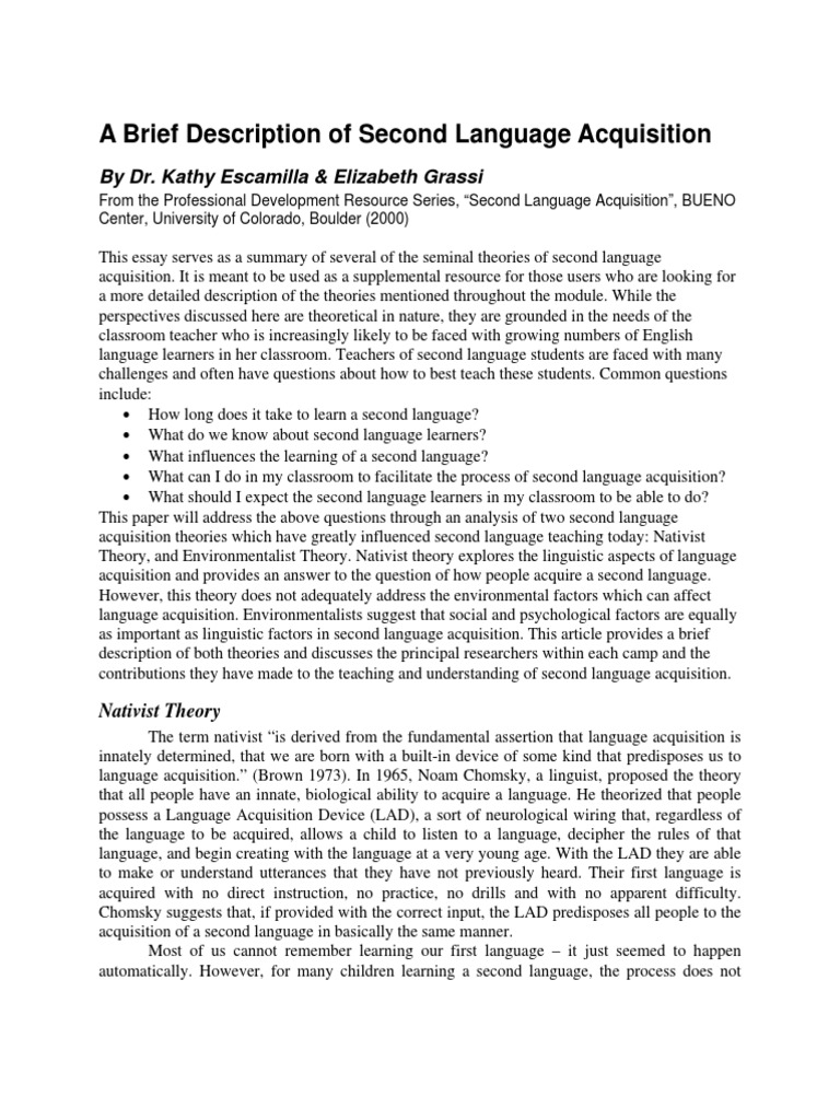 Second Language Learning Theories | PDF | Second Language Acquisition ...
