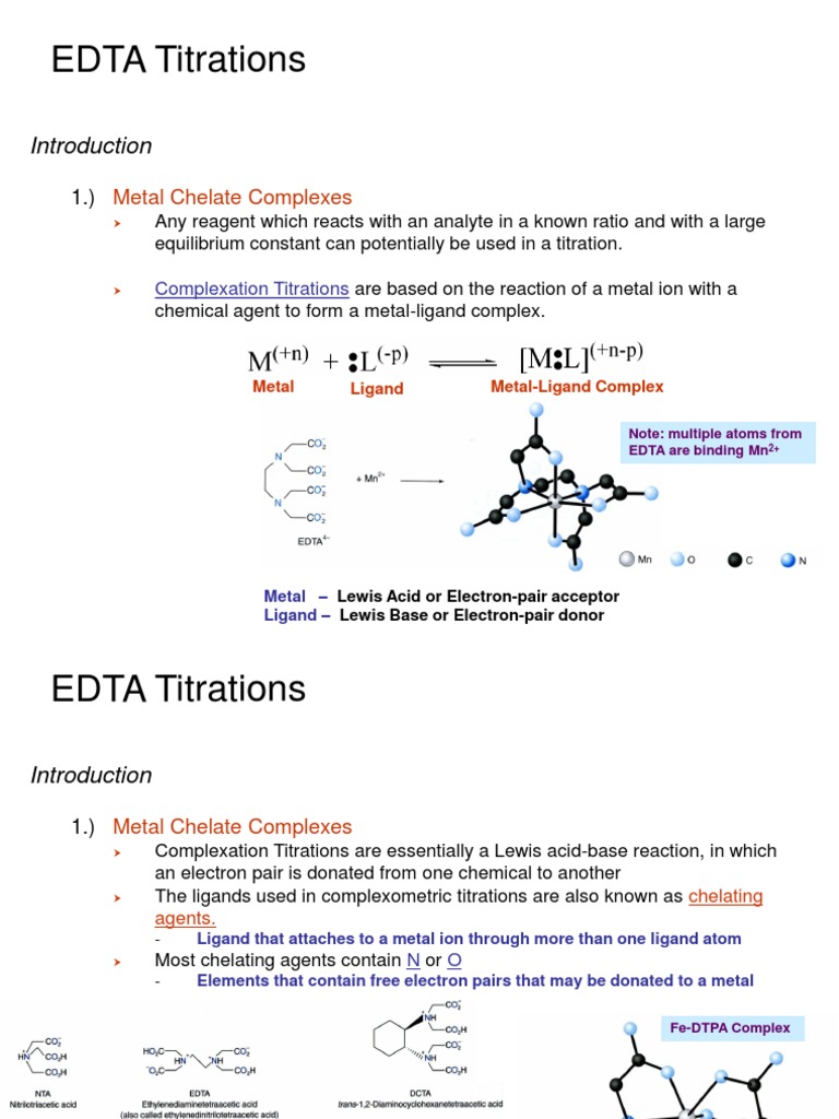 EDTA Complexation Titration Methods | PDF | Chelation | Titration