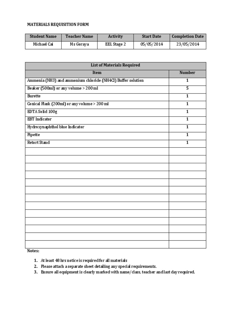 Materials Requisition Form | PDF