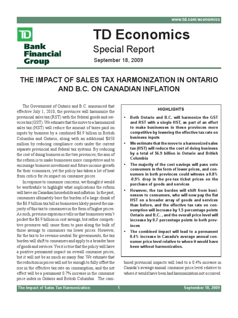 TD Economics: Special Report | PDF | Sales Tax | Value Added Tax