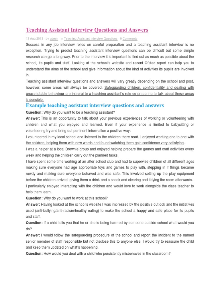Teaching Assistant Interview Questions and Answers PDF Interview