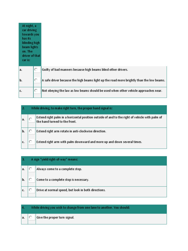 Questionnaire Traffic Rules Traffic Transportation Engineering