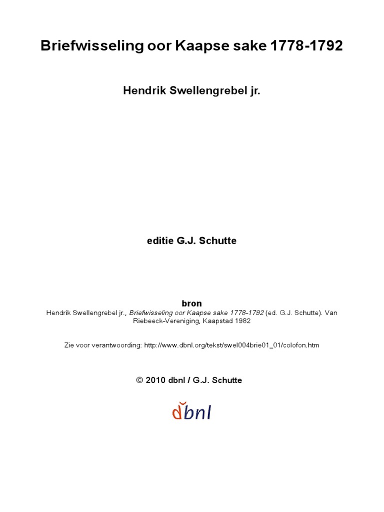 Briefwisseling Oor Kaapse Sake 1778 1792
