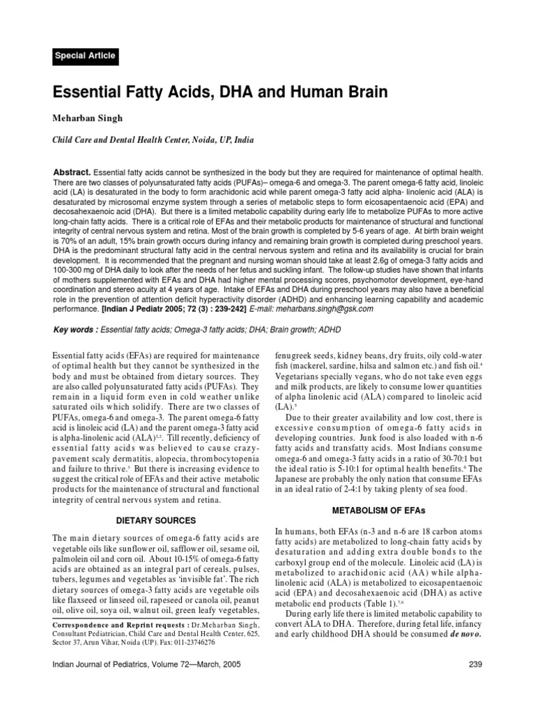 Essential Fatty Acids and Brain Health | PDF | Docosahexaenoic Acid ...
