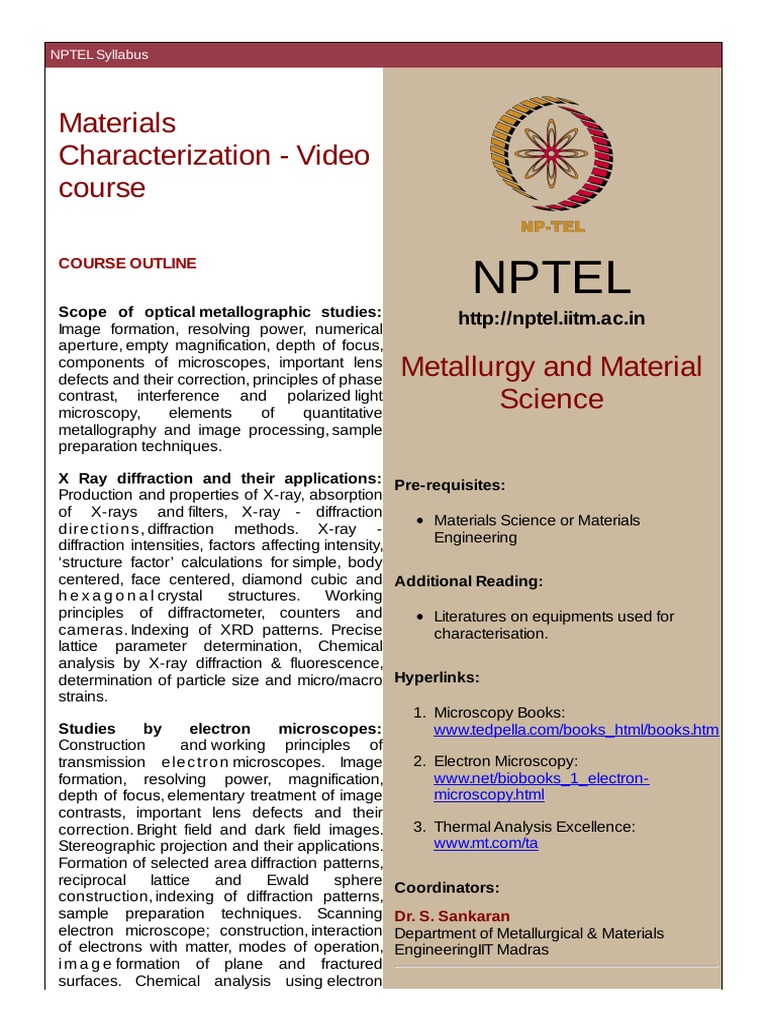 Materials Characterization Video Course S.sankaran IITM NPTEL