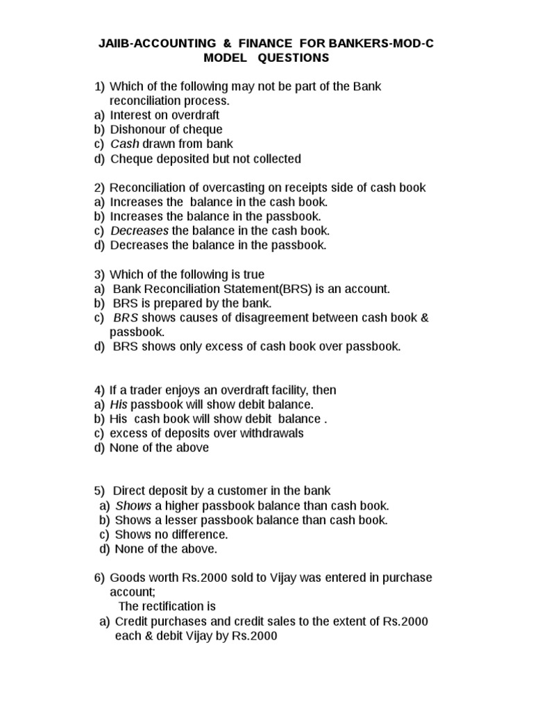 Jaiib Model Questions 1 | PDF | Debits And Credits | Depreciation