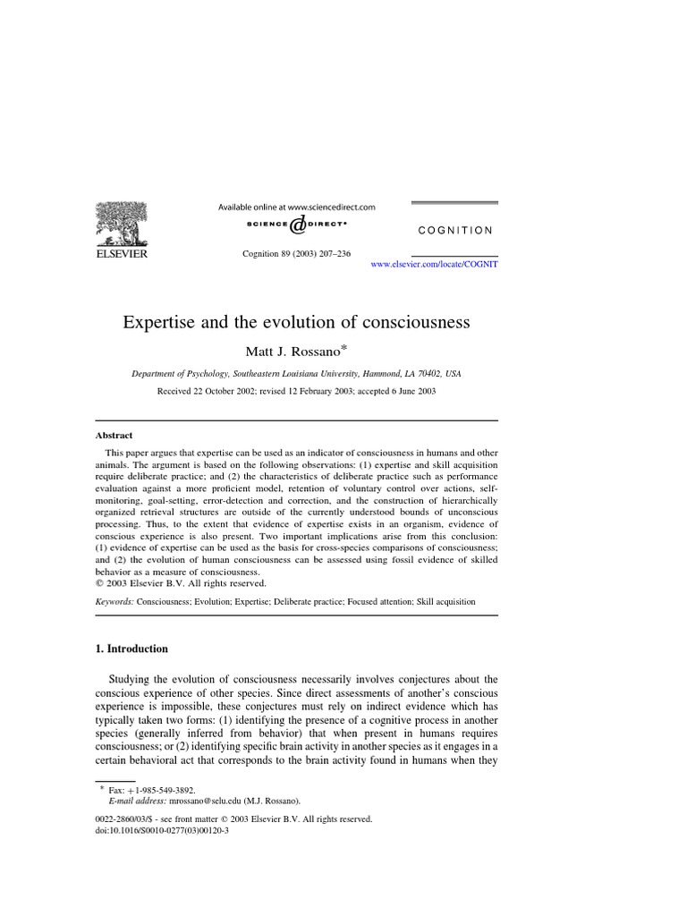 Expertise as a Measure of Consciousness | PDF | Expert | Priming ...