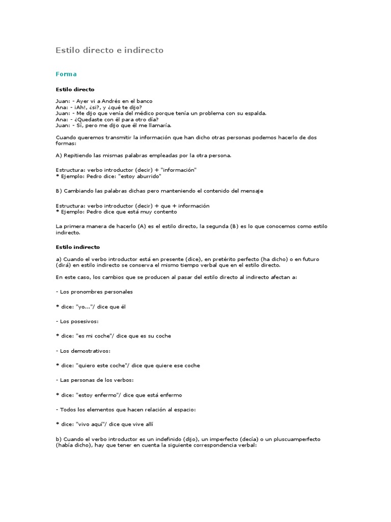 Estilo Directo e Indirecto en Español | PDF | Comillas | Verbo