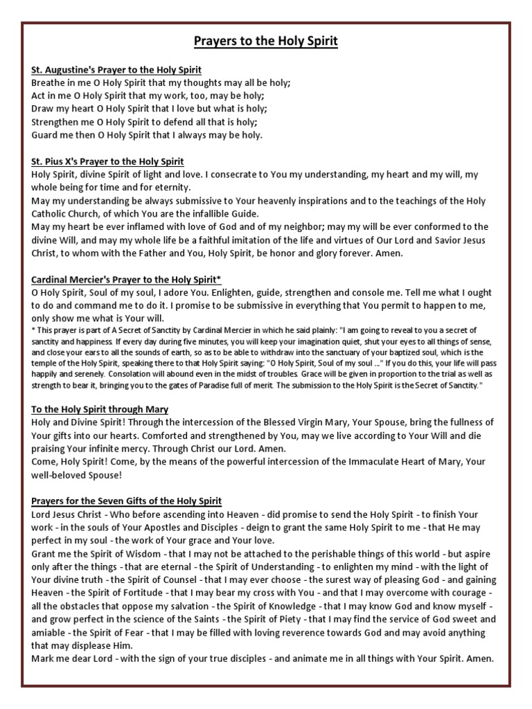 Prayers To The Holy Spirit | PDF | Sacred | Grace In Christianity