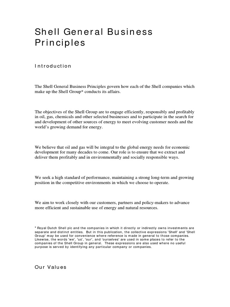 Shell General Business Principles | PDF | Royal Dutch Shell | Employment