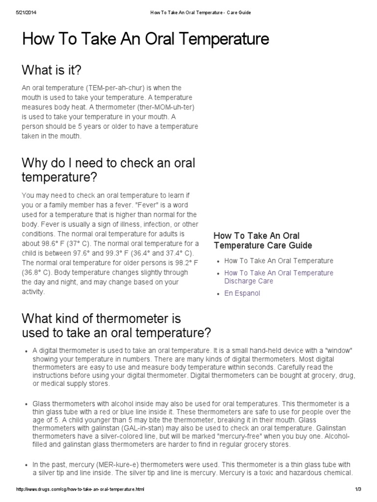 How To Take An Oral Temperature Care Guide PDF Mercury (Element
