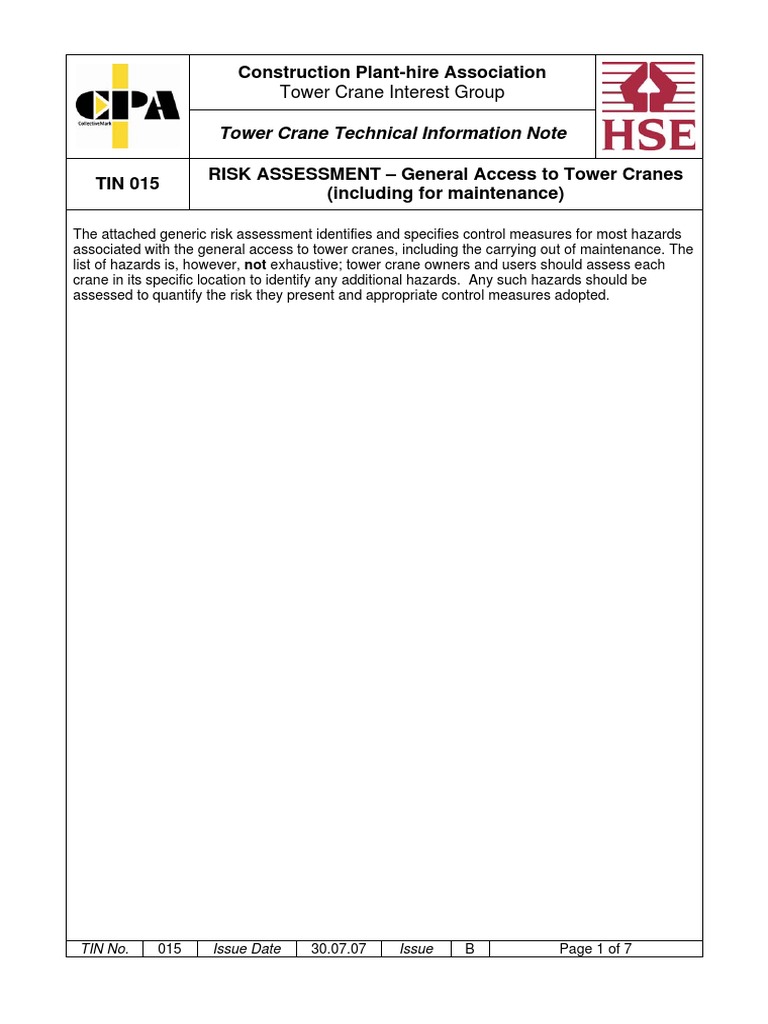 Tower Crane Risk Assessment Guide | PDF | Crane (Machine) | Risk