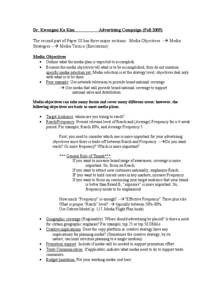 Media Objectives and Strategy | PDF | Target Audience | Communication ...