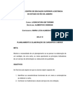 Aula 12 - Planejamento e Elaboração de Cardápios e Menus