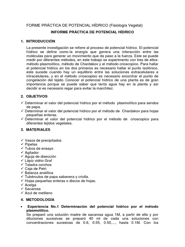 Método de Chardakov en Potencial Hídrico | PDF | Ósmosis | Agua