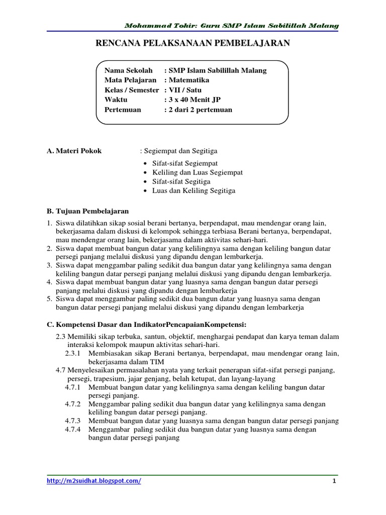 Contoh Rpp Matematika Smp Kelas 7 Kurikulum Merdeka Belajar Imagesee