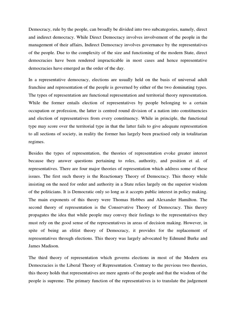 Theories of Representation in Democracy | PDF | Voting | Elections