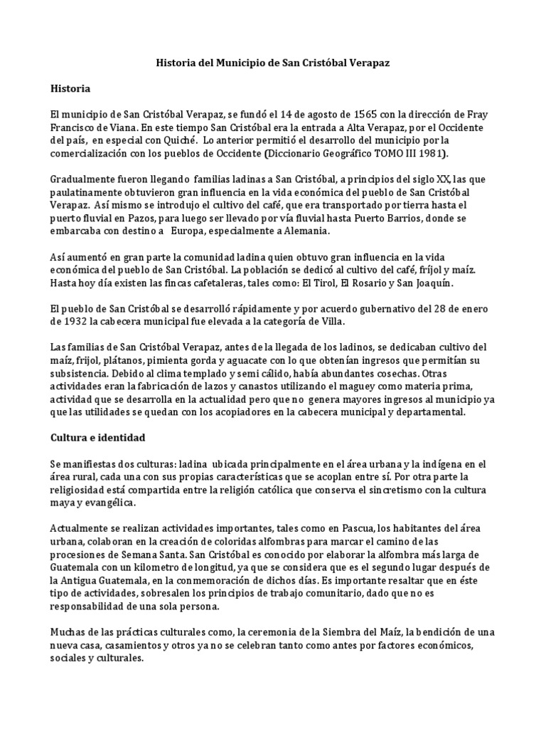 Historia Del Municipio de San Cristóbal Verapaz | PDF | Cultura ...