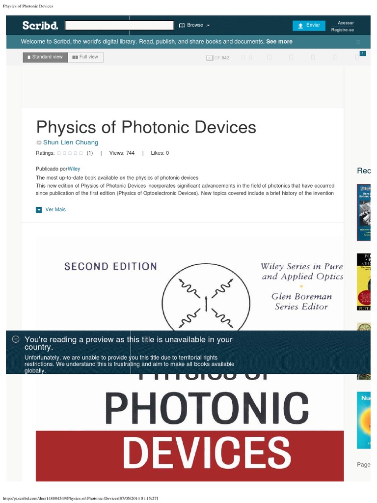 Physics of Photonic Devices PDF | PDF | Scribd | Media