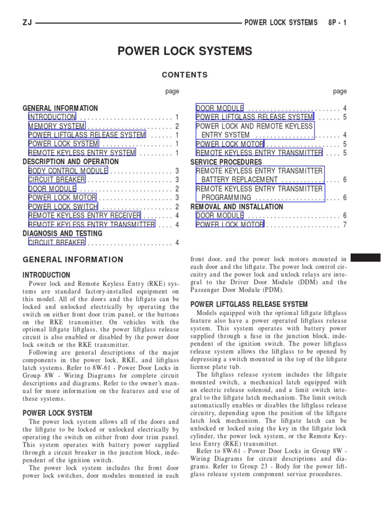 Power Lock and Keyless Entry Systems | PDF | Components | Electrical ...