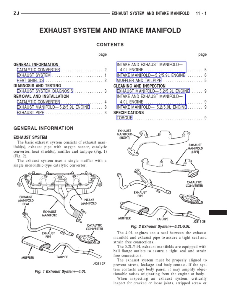 ZJ Exhaust System and Intake Manifold 11 1 PDF Gases Vehicles