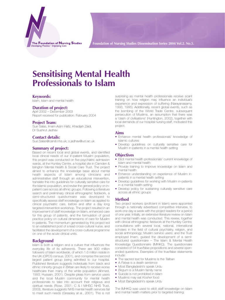 Ing Mental Health Profesionals To Islam | PDF | Patient | Mental Disorder