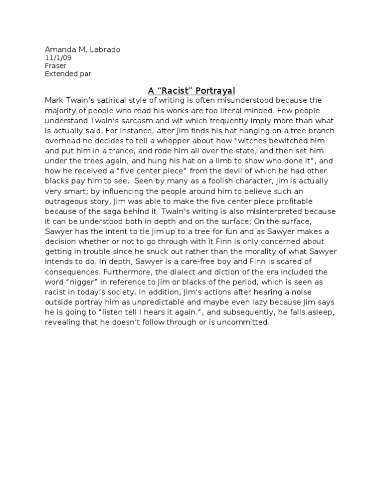 Understanding Racism in Twain's Satire | PDF | Mystery, Thriller ...