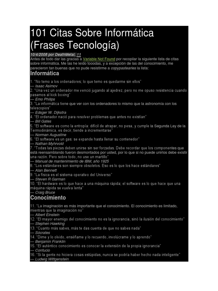 Citas Inspiradoras sobre Informática | PDF | Tecnología de información ...