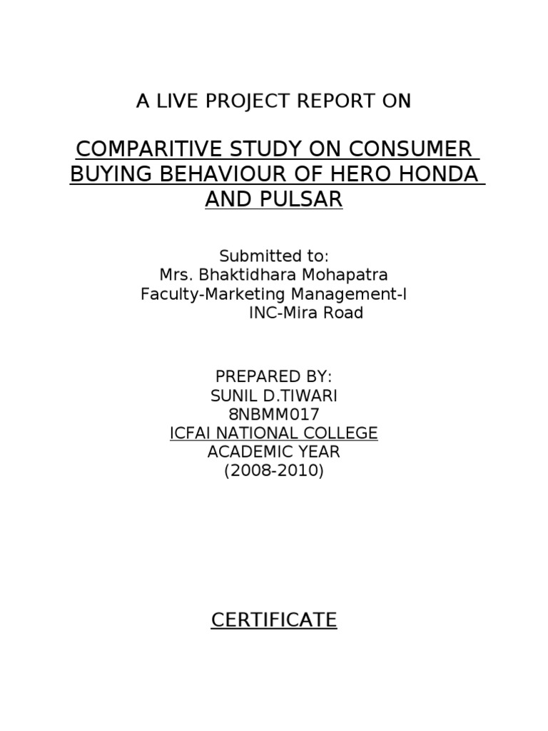 Comparitive Study On Consumer Buying Behaviour of Hero Honda and Pulsar ...