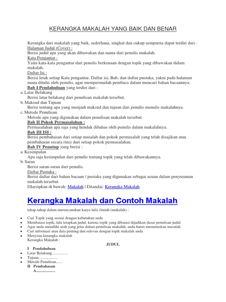 Kerangka Makalah Yang Baik Dan Benar