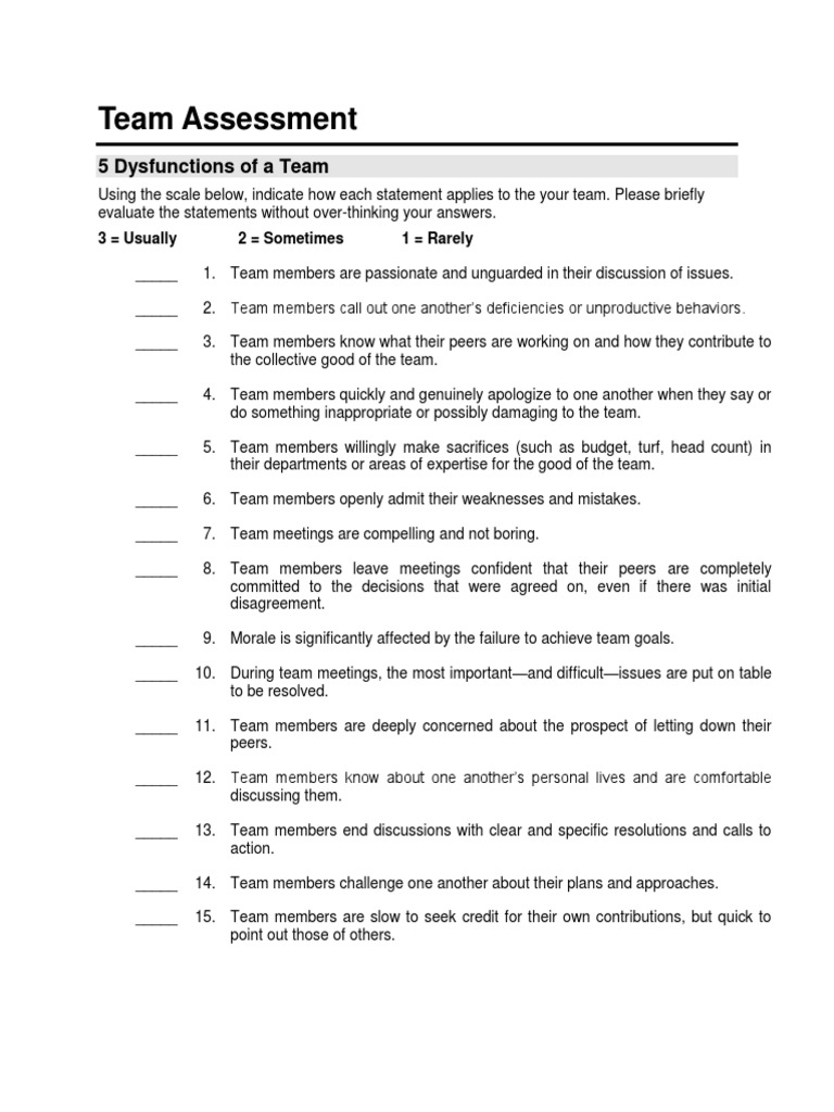 Five Dysfunctions Survey Material | PDF | Behavioural Sciences |  Psychological Concepts