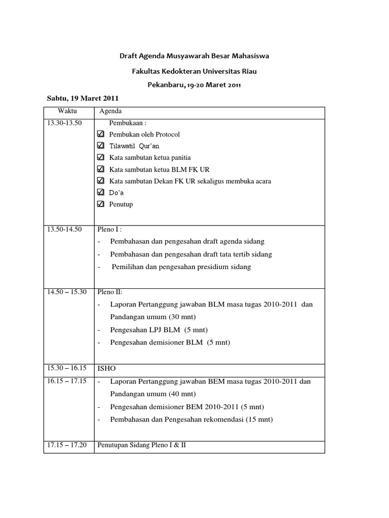 Draft Agenda Musyawarah Besar Mahasiswa