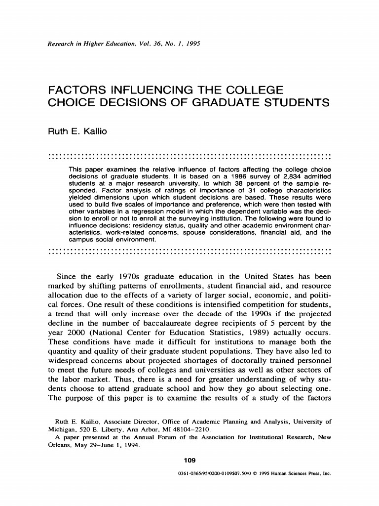 Factors Influencing The College Choice Decisions of Graduate Students ...