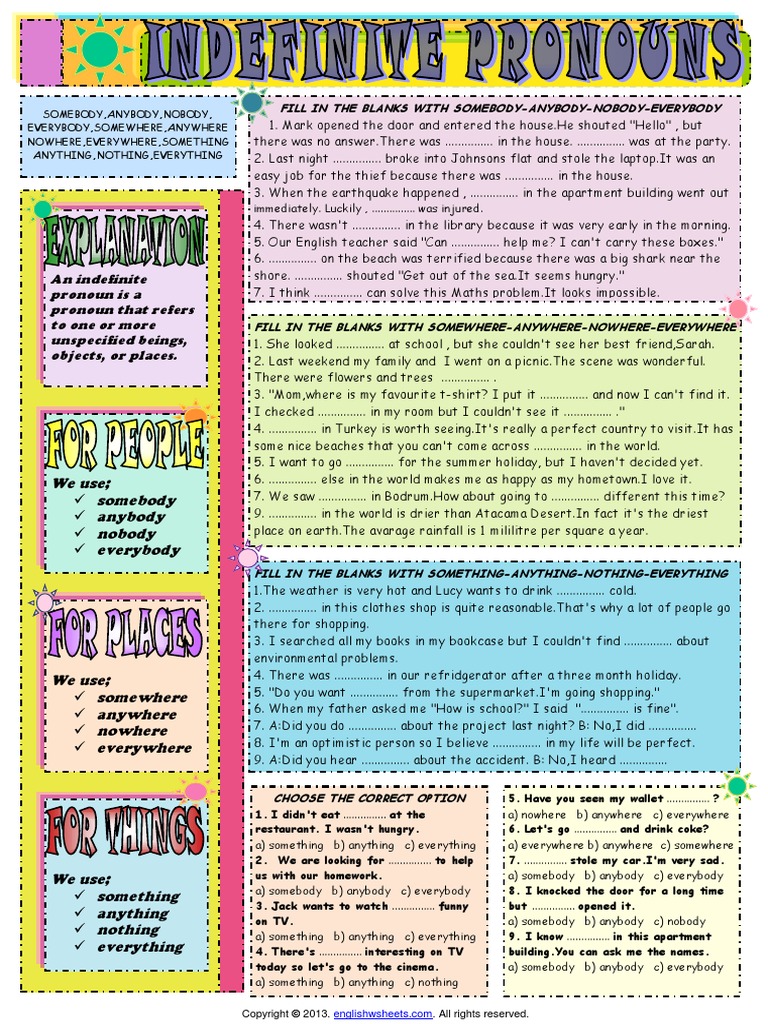 Indefinite Pronouns Leisure
