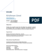 Curriculum Vitae - Krishnan Unni