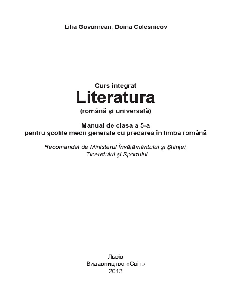 Manualul Copii Literatura Romana Clasa V