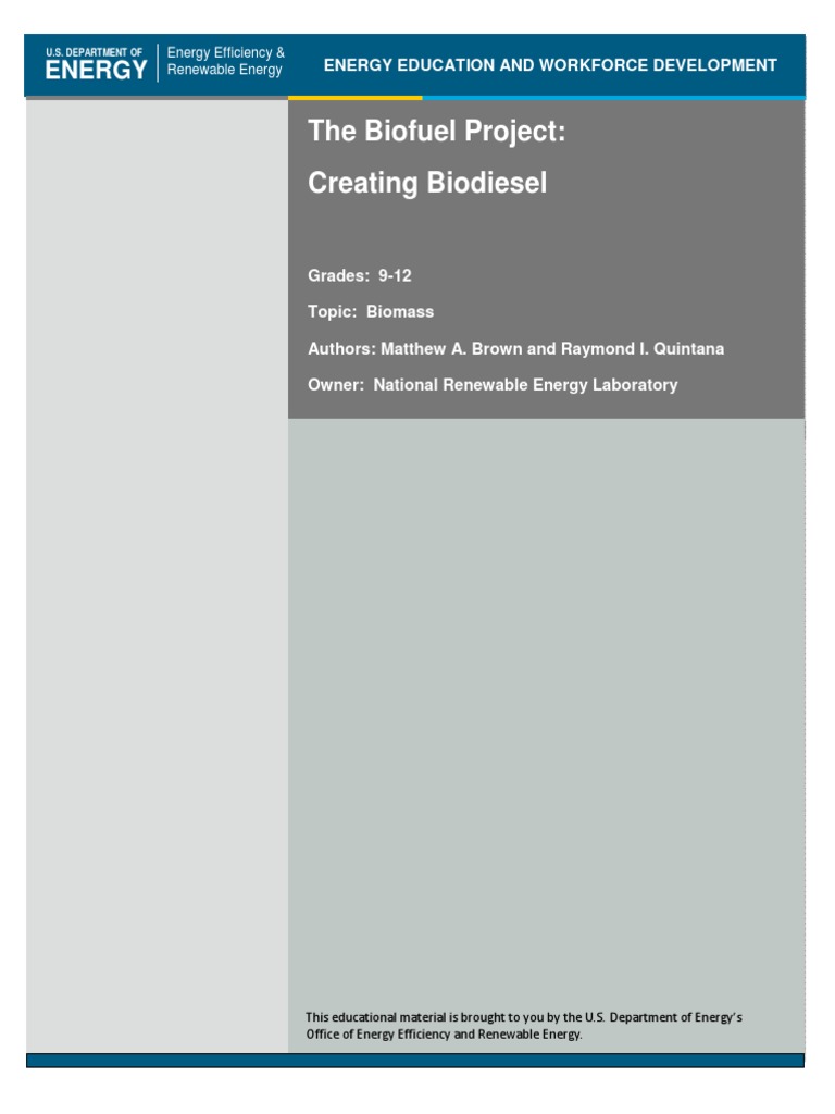 Biodiesel Production Lesson Plan for Grades 9-12 | PDF | Diesel Fuel ...