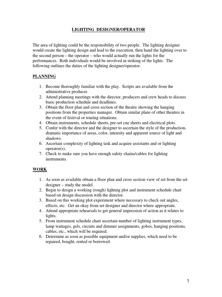 A Comprehensive Guide to the Roles and Responsibilities of a Lighting