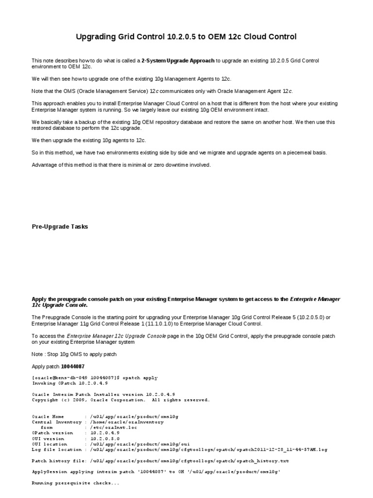 OEM Grid Control 12C Upgrade | PDF | Computers