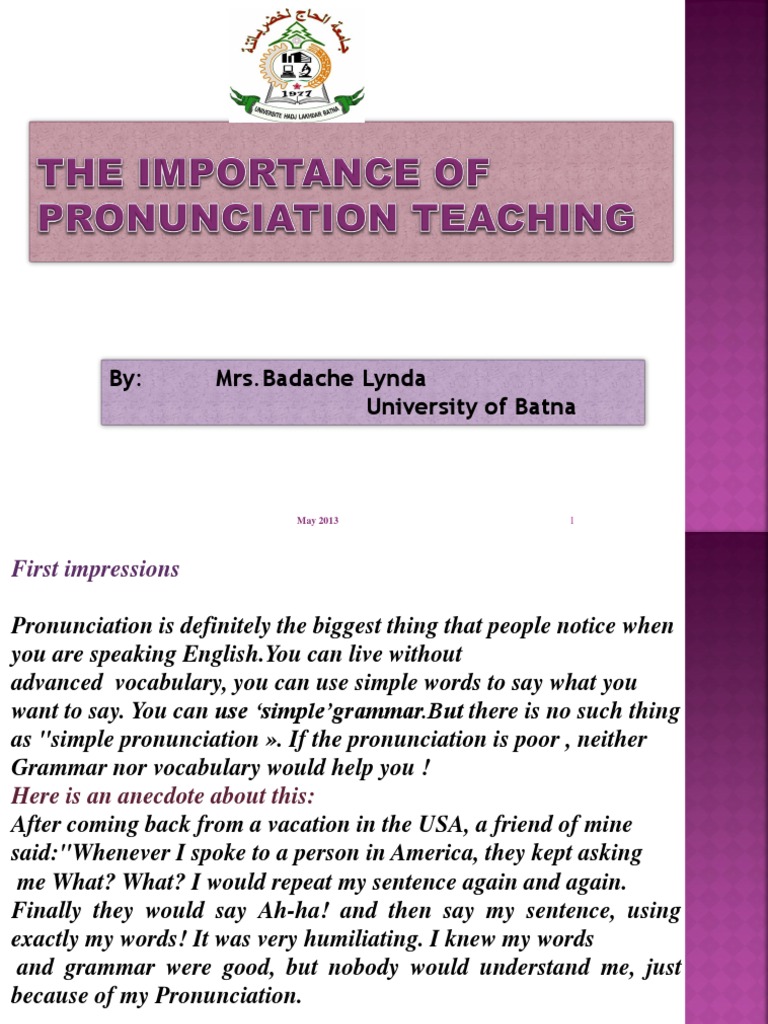 The Importance of Pronunciation | PDF | English As A Second Or Foreign ...