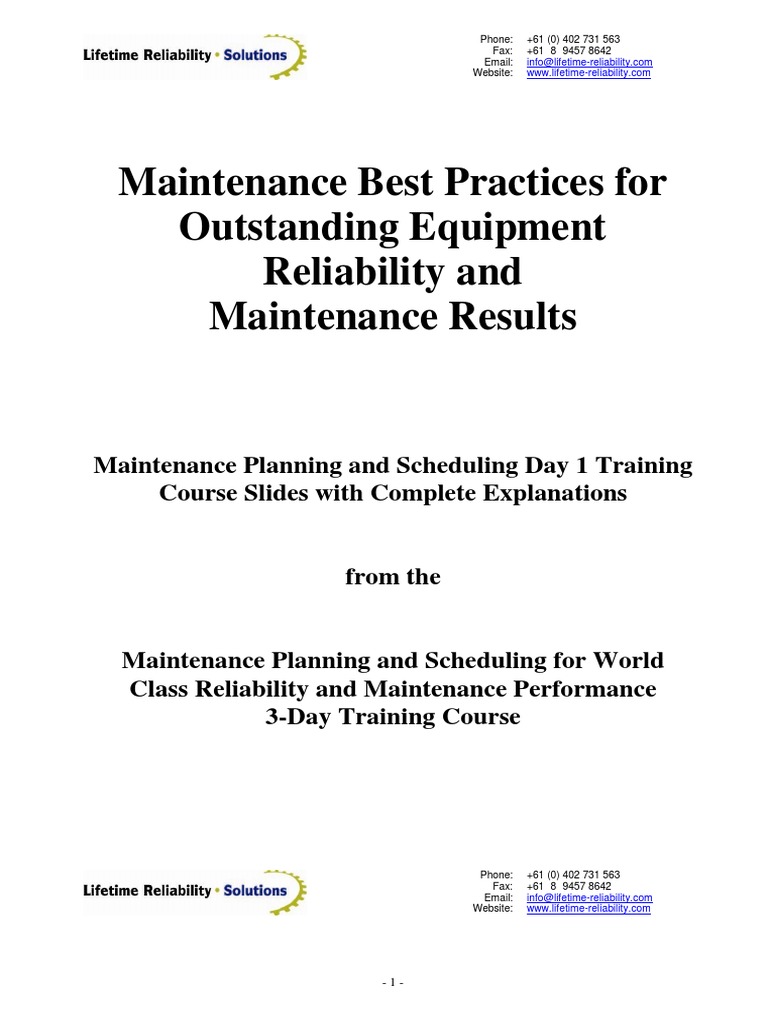 MPS Day1 World Class Reliability Performance | PDF