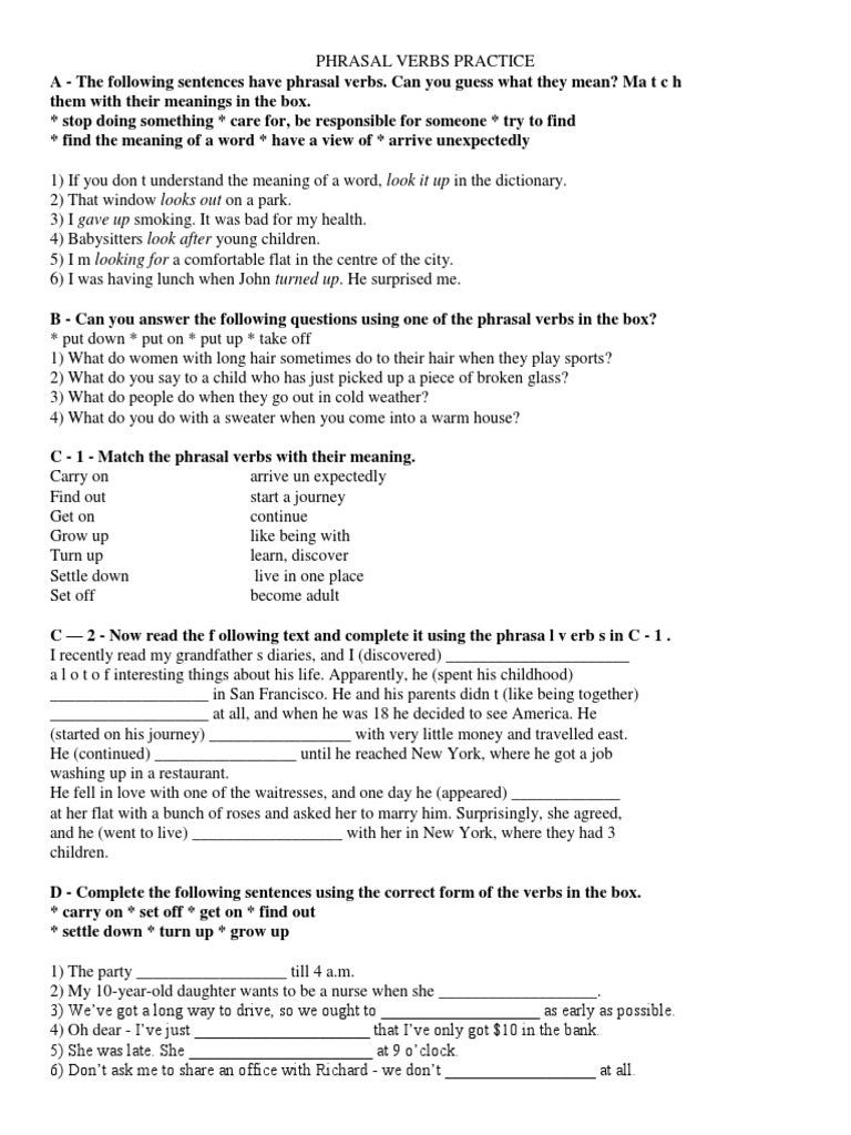 Phrasal Verbs Practice | PDF | Phrase | Languages